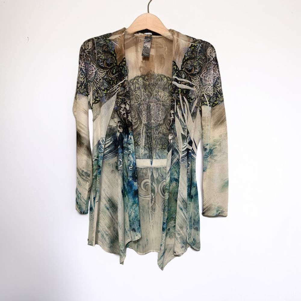 Women’s S-12 Kimono Style Open Top, Boho, Pheasant, Boho-Chic Size Small